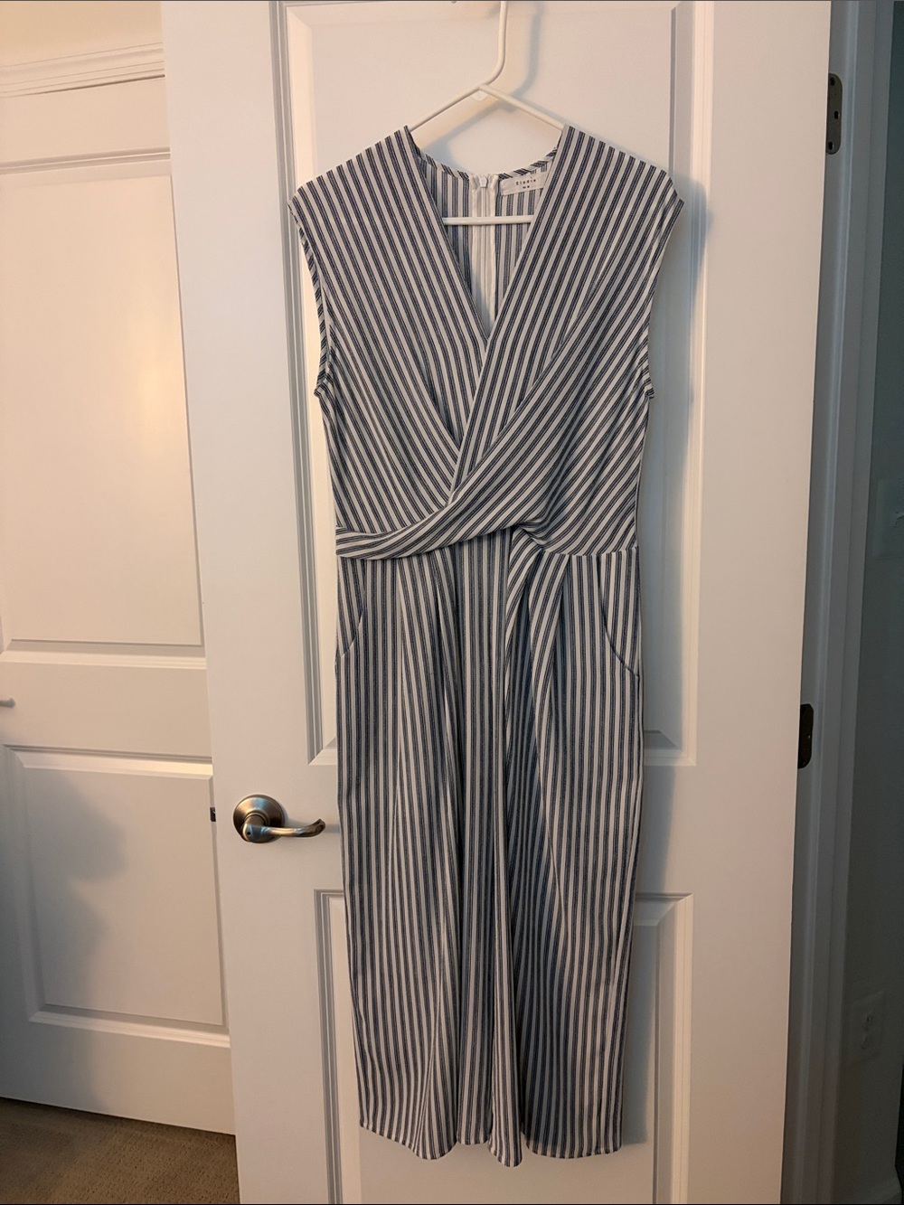 Elodie Blue & White Striped Sleeveless Wrap Jumpsuit